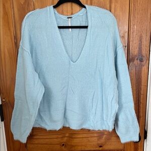 Free People Princess Sweater Light Blue v neck soft cozy fuzzy medium